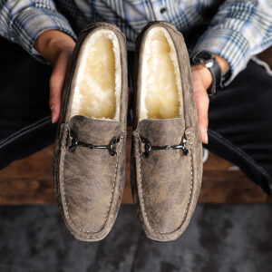 Men's plus velvet leather beanie shoes